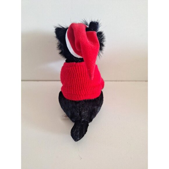 Black Plush Christmas Dog Red Santa Sweater Hat Bestever Holiday - Picture 4 of 10